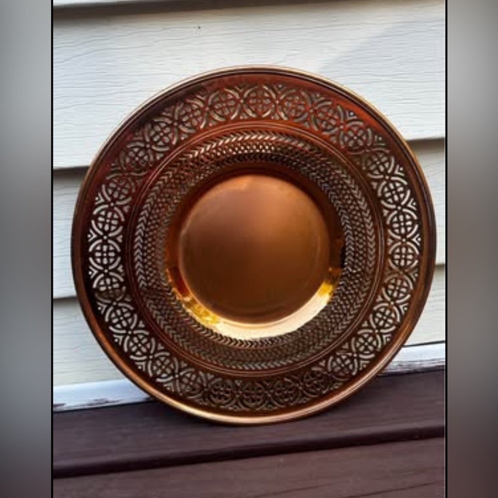 Vintage Manning Bowman USA Reticulated Copper Plate, Cottage Farmhouse Decor